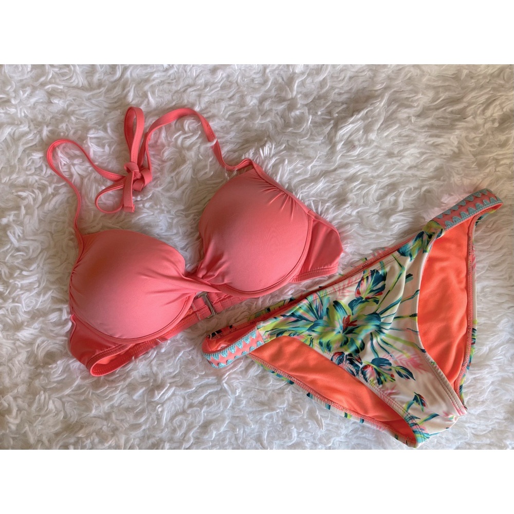 Pink Tropical Push Up Bikini Set